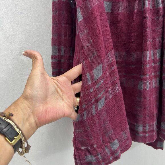 Free People Baby Blues Plaid Tunic Top Small Flannel Burgundy Pockets - Picture 11 of 16